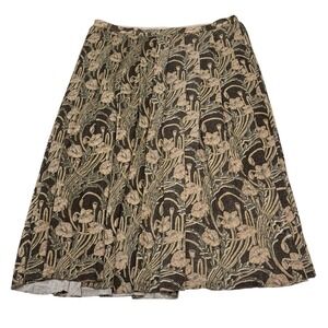 Tory Burch Tilly Skirt Women L  Metallic Brown Floral Pleated Knit Career Office